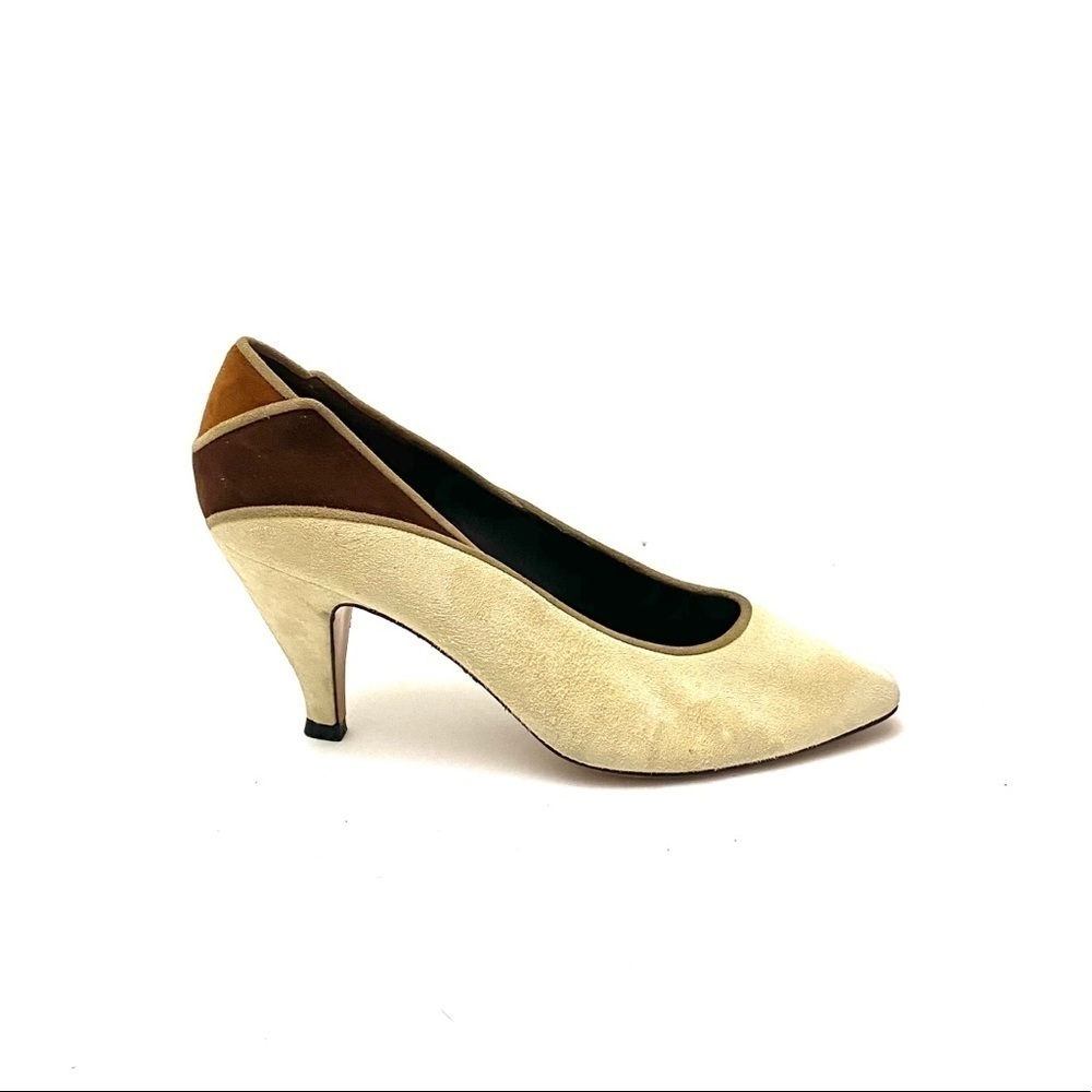 Vintage 1980s ivory suede embellished heel pumps